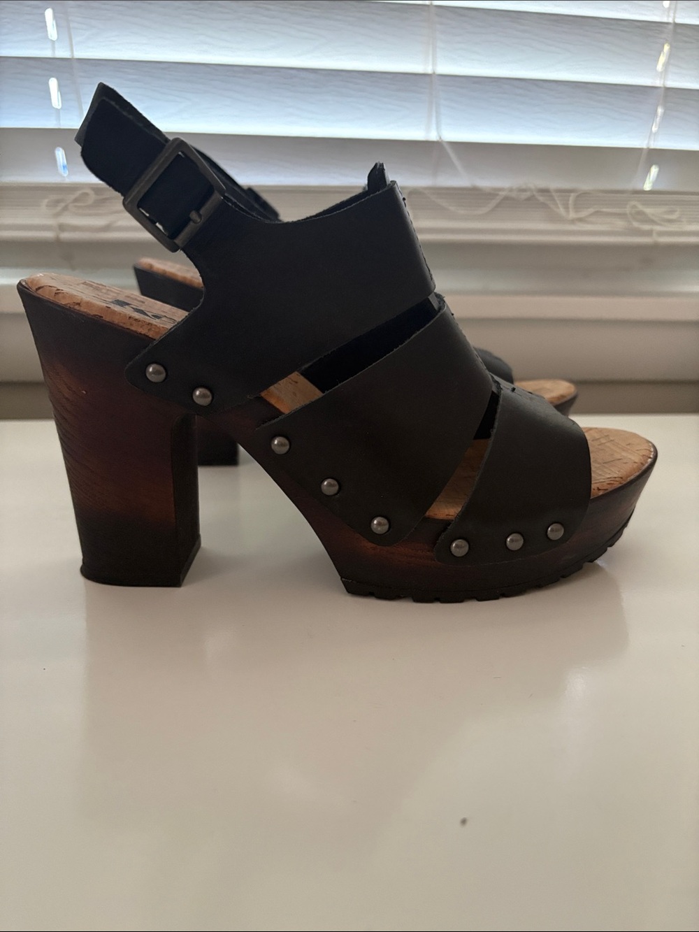 Kork-Ease Black Leather Studded Platform Heels